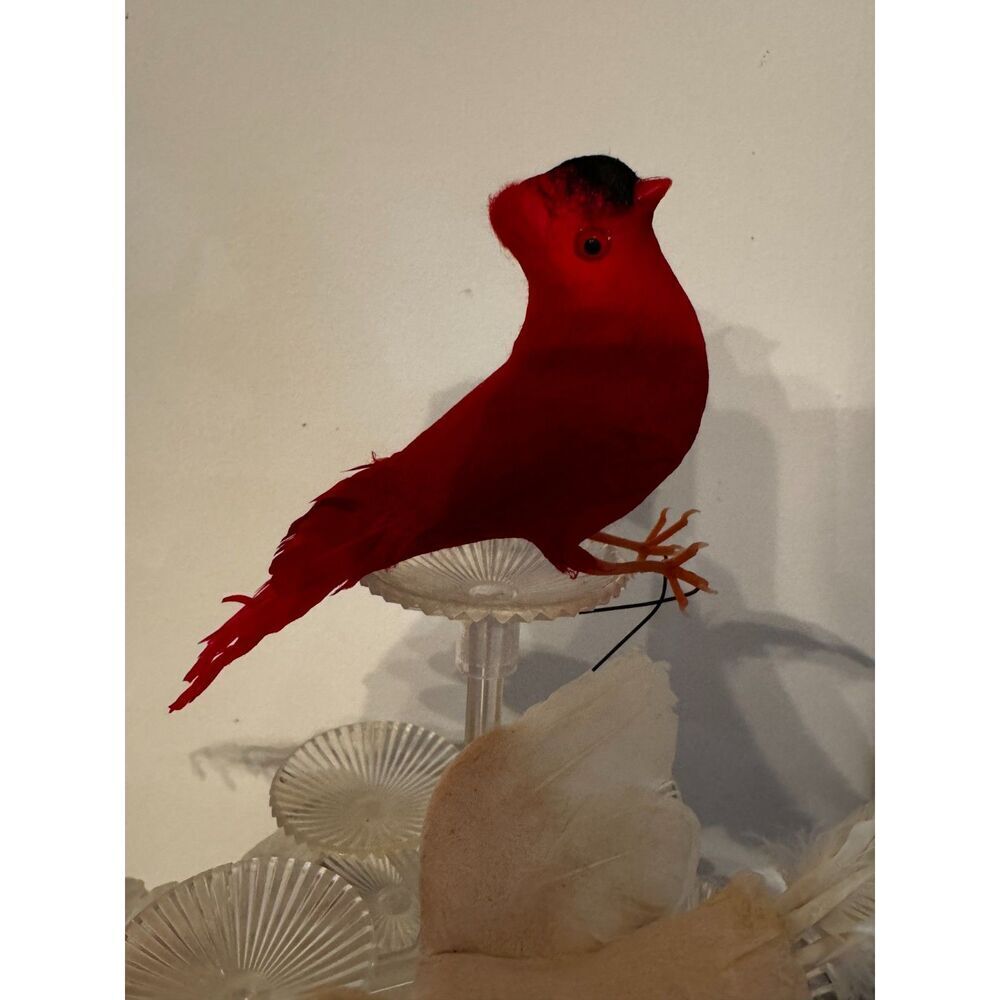 3 vintage Christmas bird ornaments cardinal and two white birds